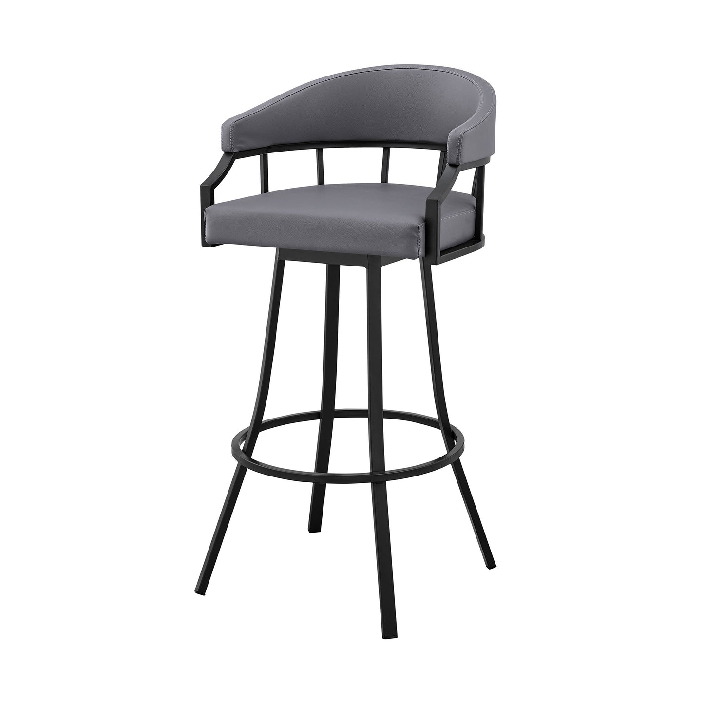 Slate Gray And Black Faux Leather And Iron Swivel Low Back Bar Height Bar Chair By Homeroots | Bar Stools | Modishstore - 8