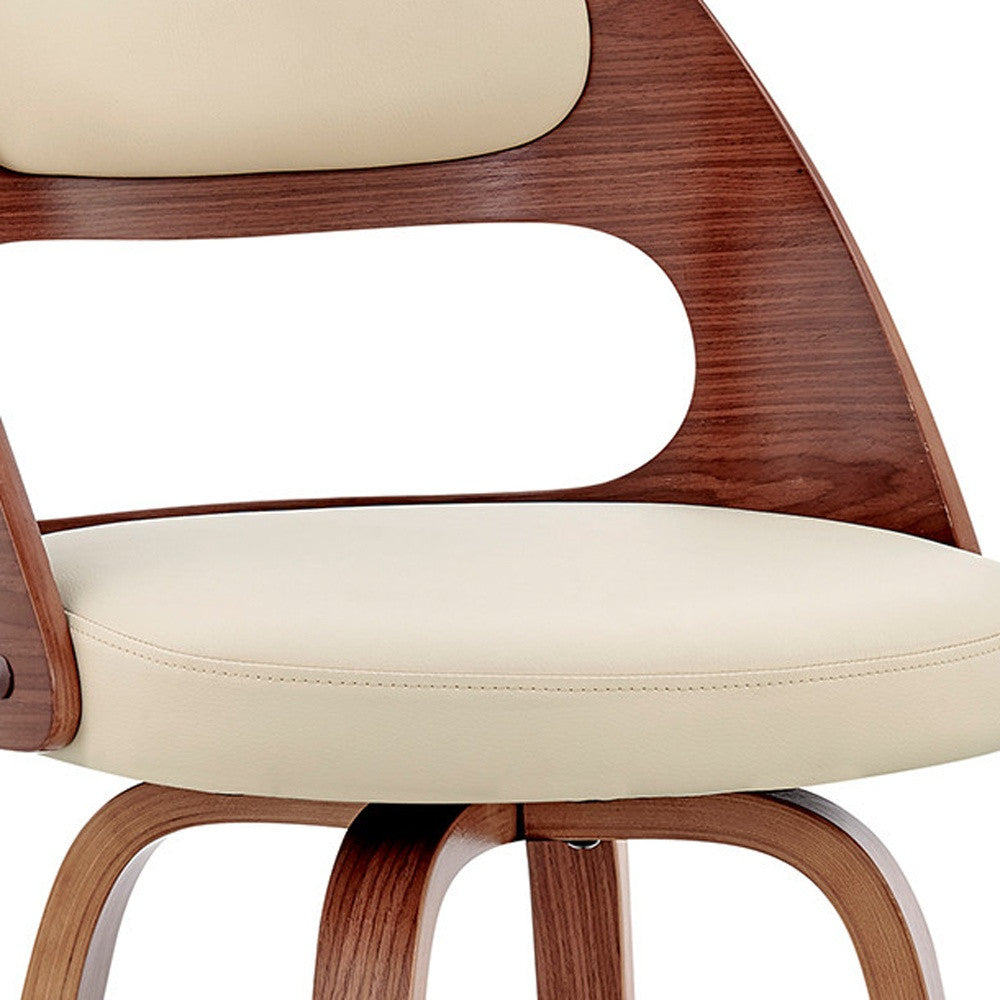 Cream And Brown Faux Leather Swivel Counter Height Bar Chair By Homeroots | Bar Stools | Modishstore - 8
