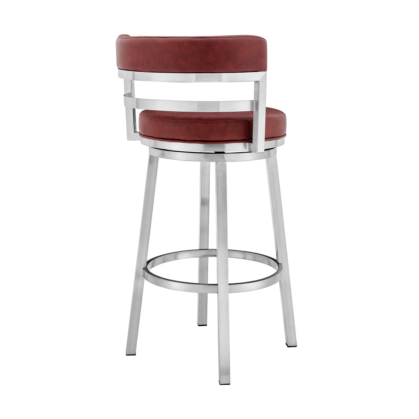 Red And Silver Faux Leather And Iron Swivel Low Back Counter Height Bar Chair By Homeroots | Bar Stools | Modishstore - 7