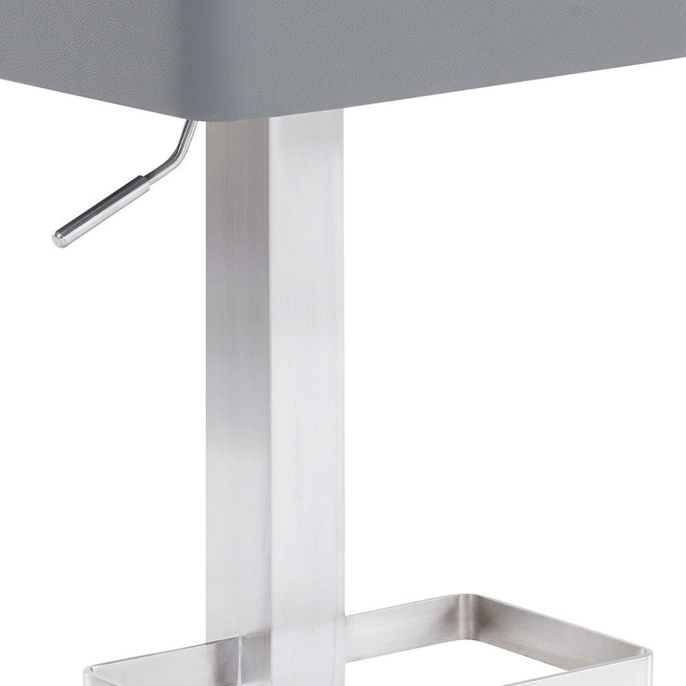 Gray And Silver Faux Leather And Iron Swivel Backless Adjustable Height Bar Chair By Homeroots | Bar Stools | Modishstore - 8