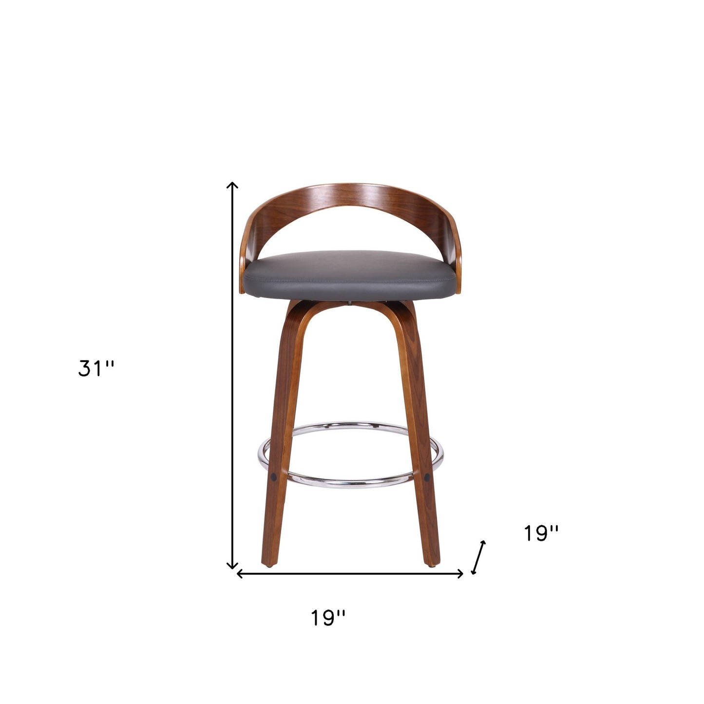 Gray and Brown Faux Leather and Iron Low Back Counter Height Swivel Bar Chair By Homeroots | Bar Stools | Modishstore - 8