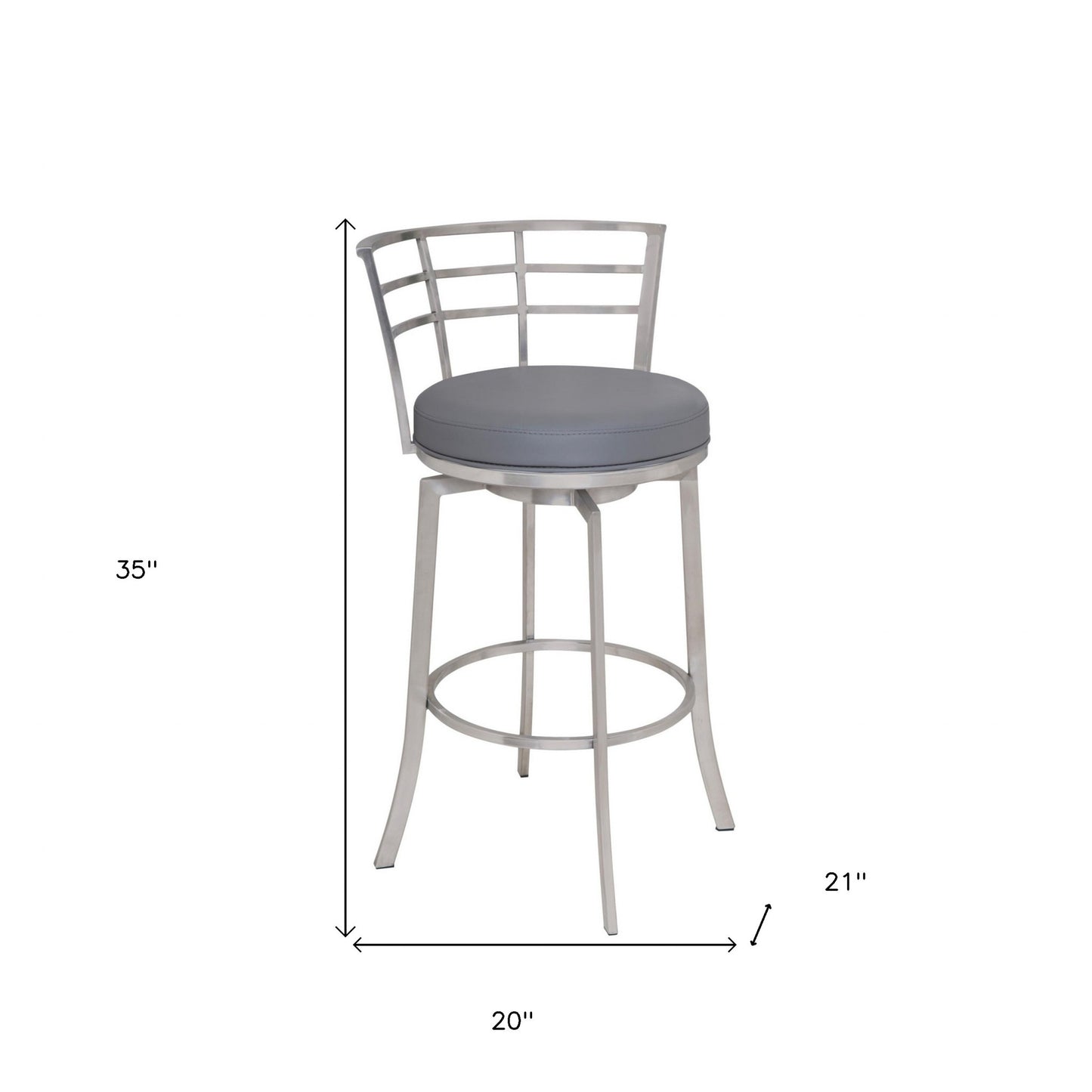 Gray And Silver Faux Leather And Iron Swivel Low Back Counter Height Bar Chair By Homeroots | Bar Stools | Modishstore - 8