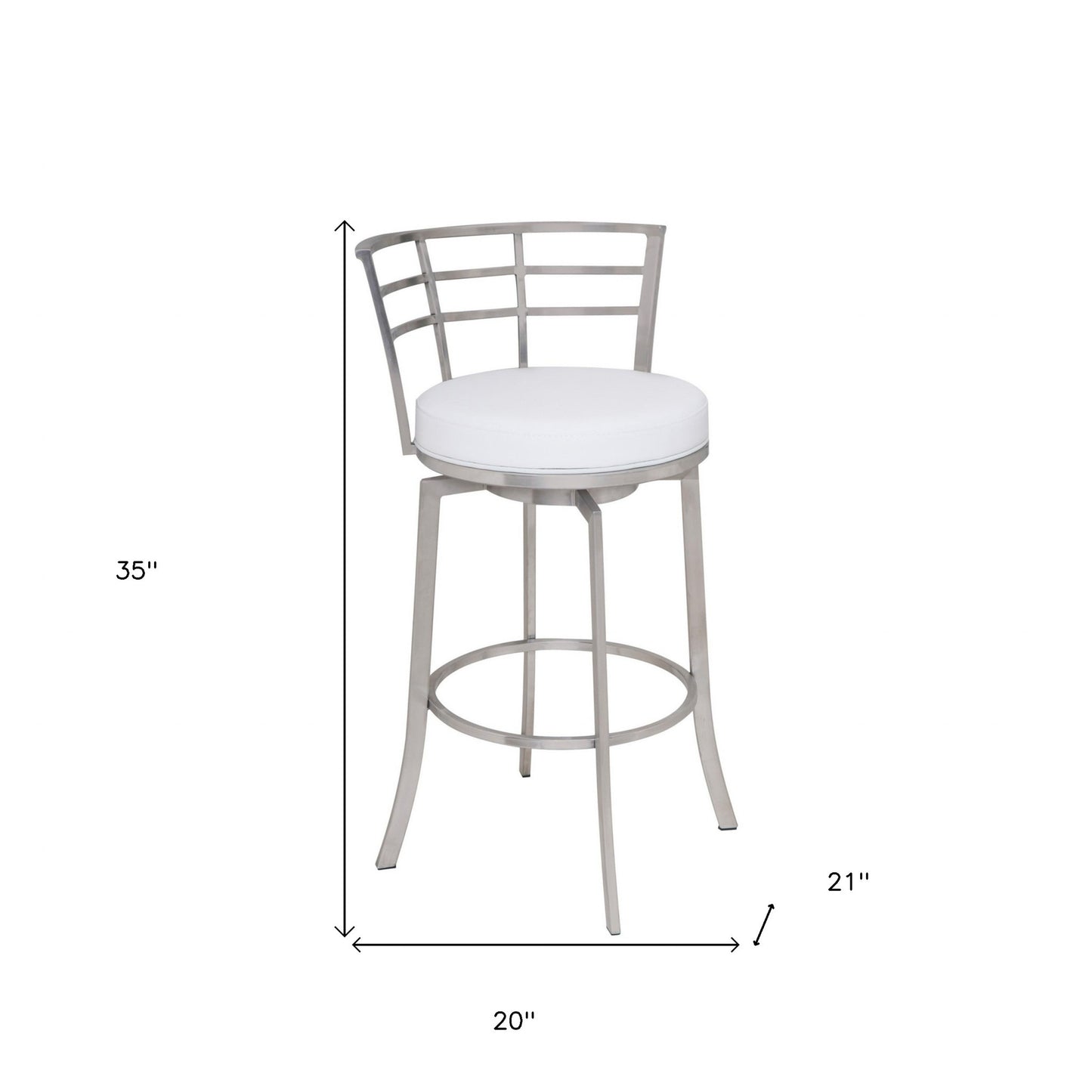 White And Silver Faux Leather And Iron Swivel Low Back Counter Height Bar Chair By Homeroots | Bar Stools | Modishstore - 7