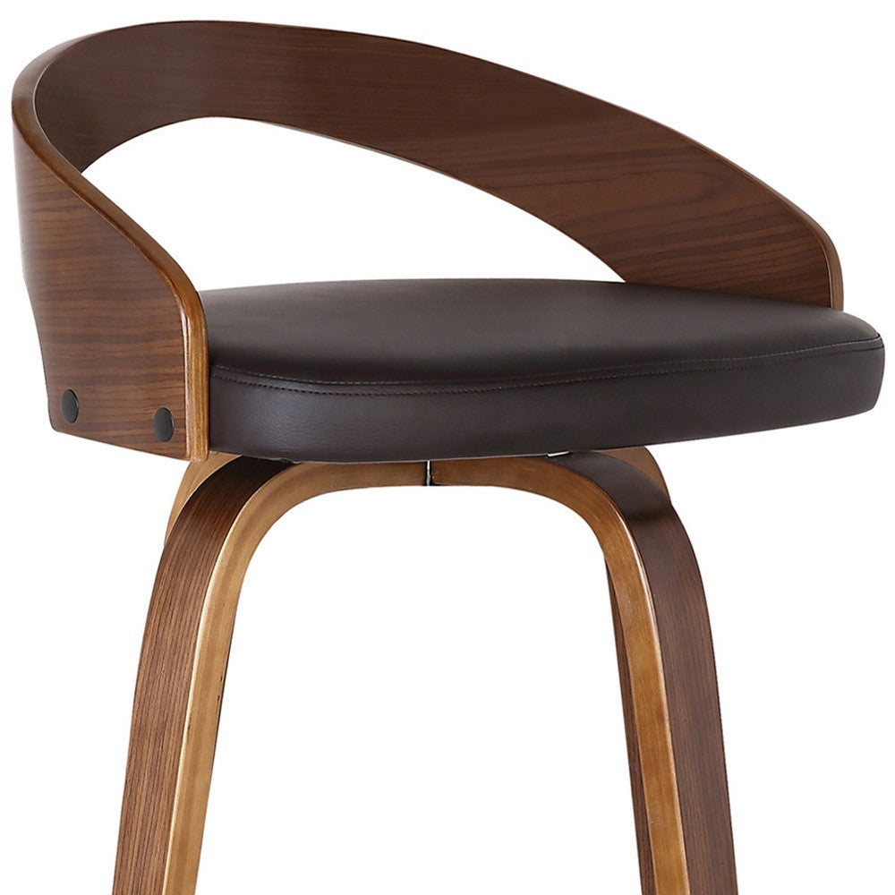 Brown Faux Leather And Solid Wood Swivel Low Back Counter Height Bar Chair By Homeroots | Bar Stools | Modishstore - 8