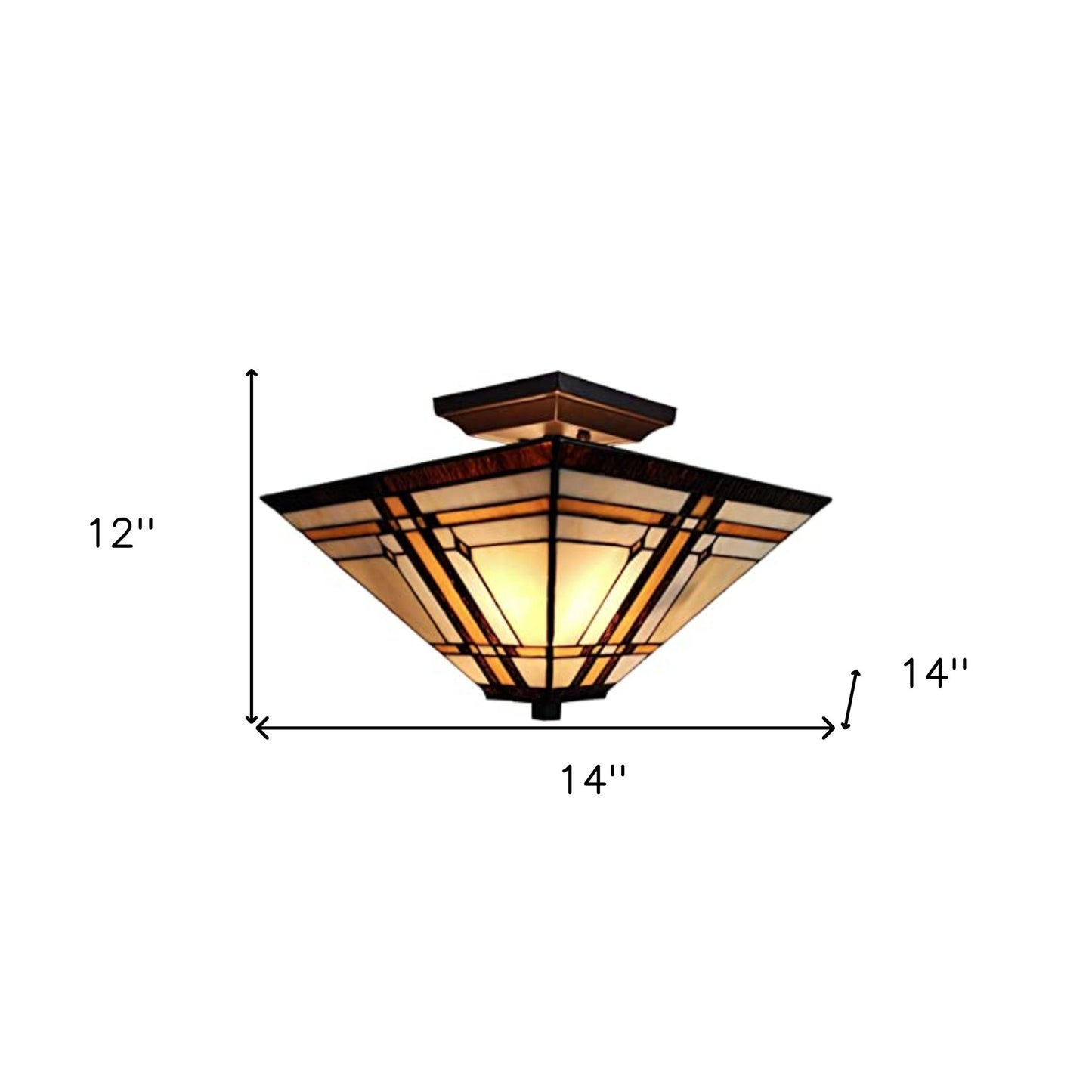 Brown and Amber Tiffany Style Mission Semi Flush Dimmable Ceiling Light By Homeroots | Chandeliers | Modishstore - 5
