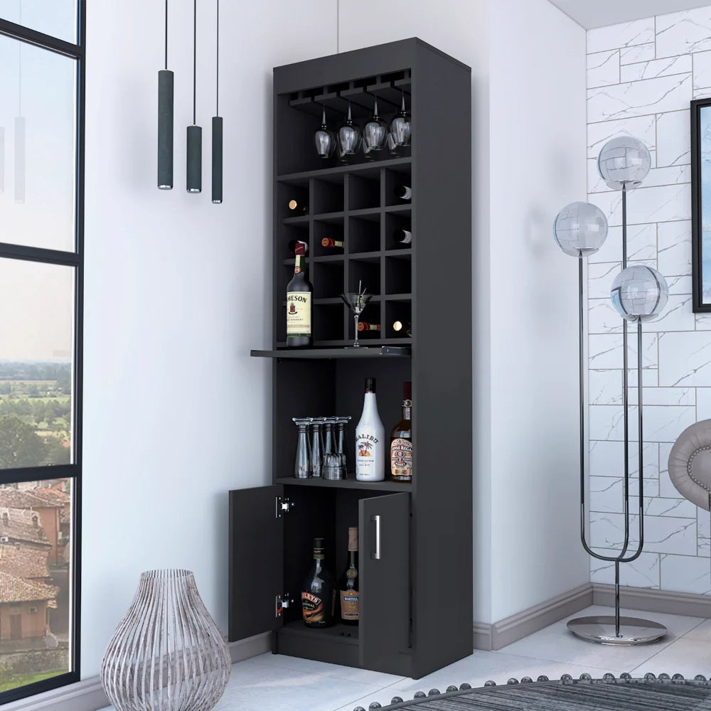 Black Bar Cabinet With Eighteen Shelves By Homeroots | Cabinets | Modishstore - 8