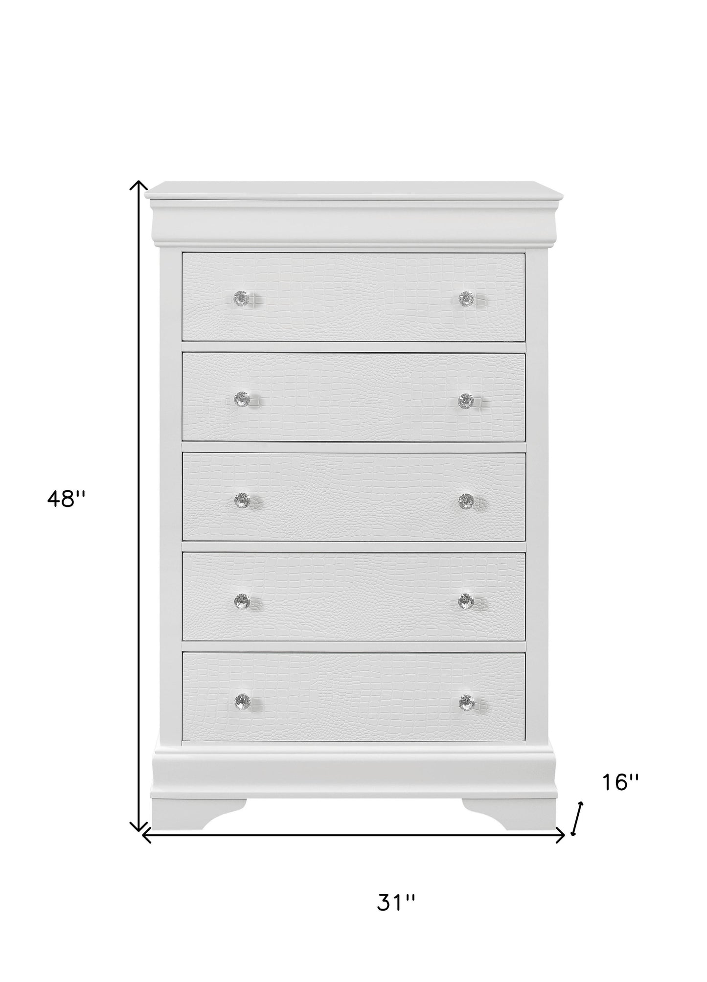 Metallic White Solid Wood Five Drawer Chest By Homeroots | Dressers | Modishstore - 5
