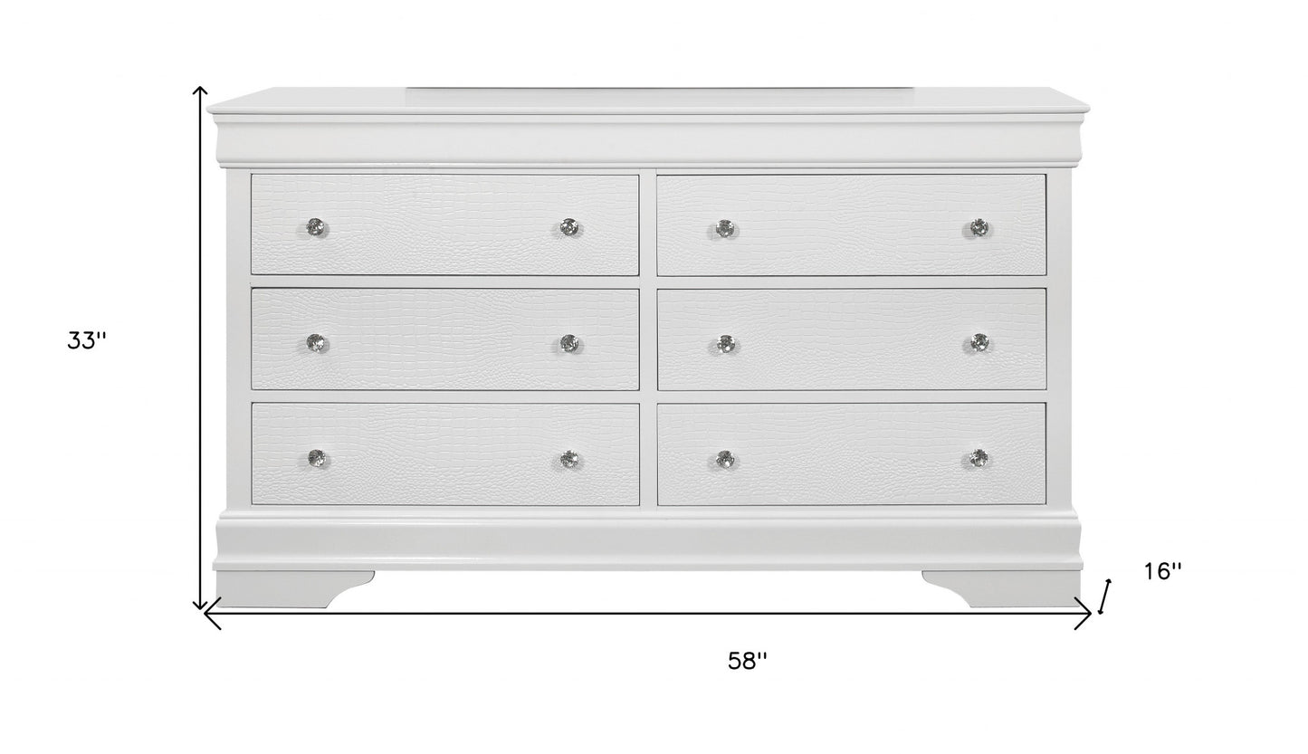 Metallic White Solid Wood Six Drawer Double Dresser By Homeroots | Dressers | Modishstore - 7