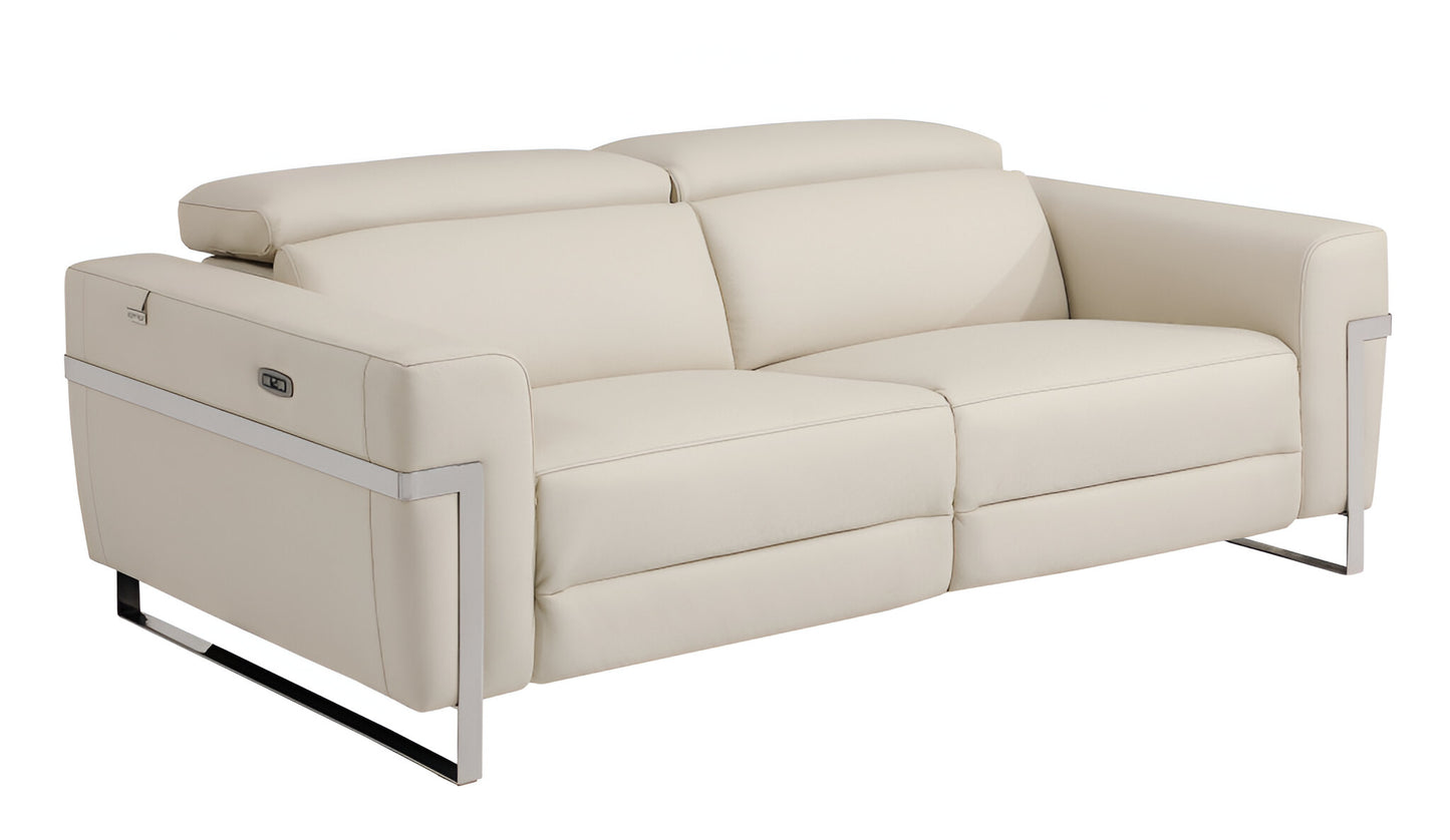 Beige Italian Leather USB Reclining Sofa With Silver Legs By Homeroots | Sofas | Modishstore - 8