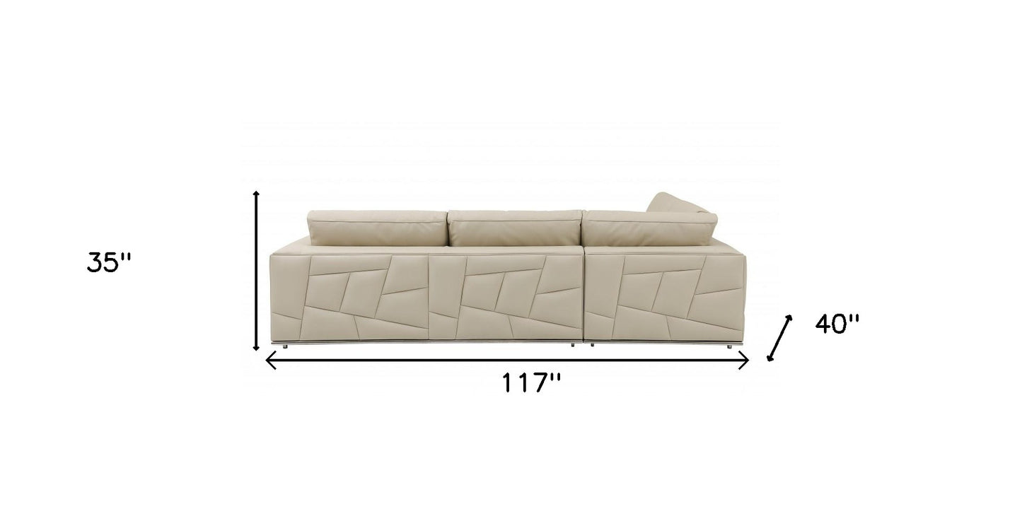 Beige Italian Leather Reclining L Shaped Two Piece Corner Sectional By Homeroots | Outdoor Sofas, Loveseats & Sectionals | Modishstore - 6