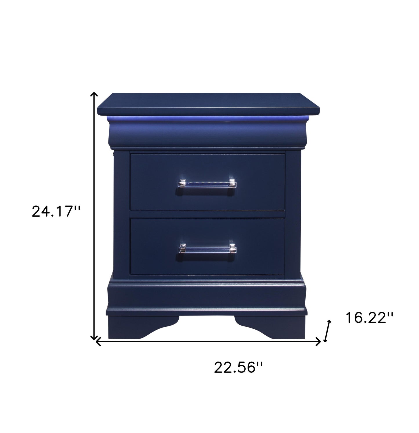 Blue Two Drawer Solid Wood Lighted Nightstand By Homeroots | Nightstands | Modishstore - 6