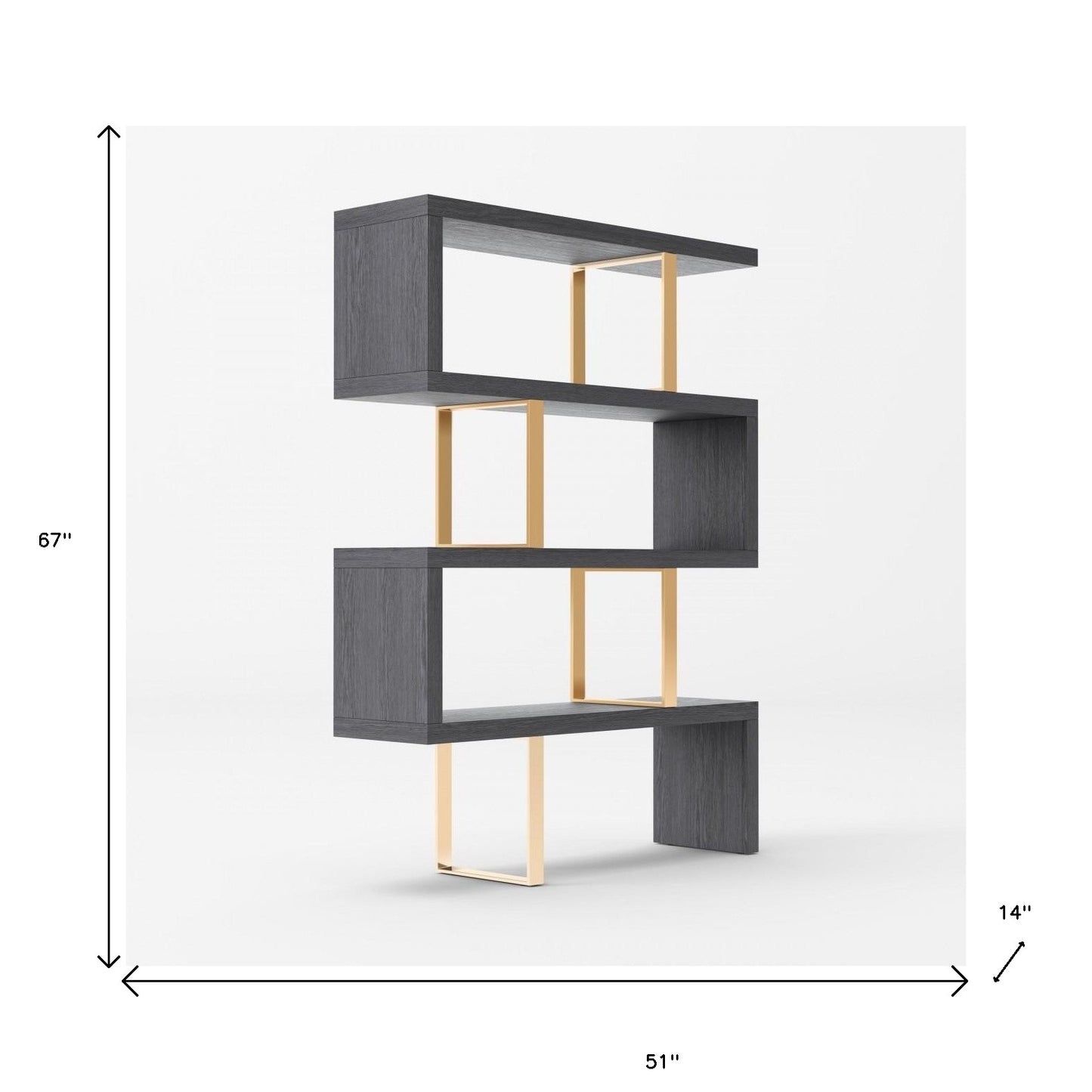 Gold And Gray Four Tier Bookcase By Homeroots | Bookcases | Modishstore - 7
