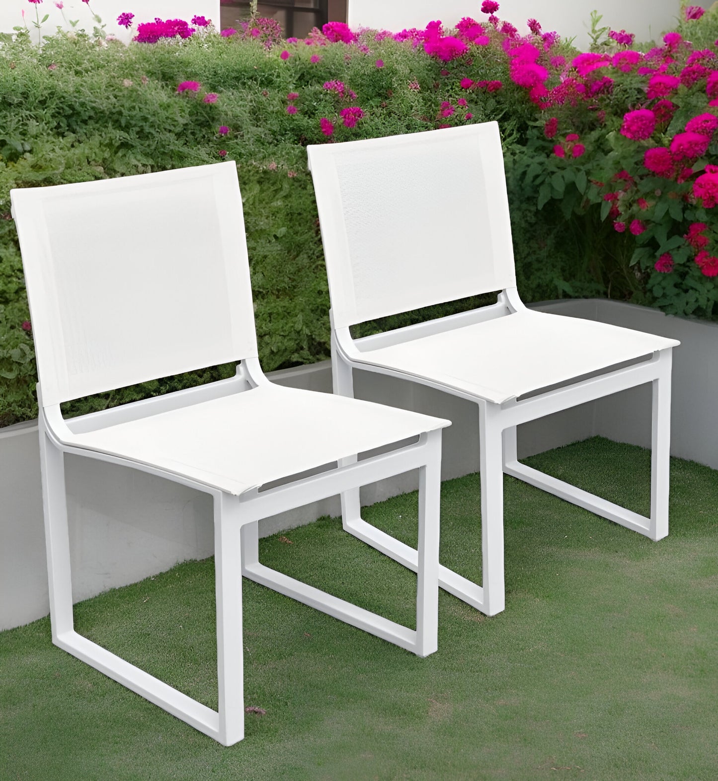 Set of Two White Aluminum Indoor Outdoor Dining Chair By Homeroots | Outdoor Chairs | Modishstore - 8