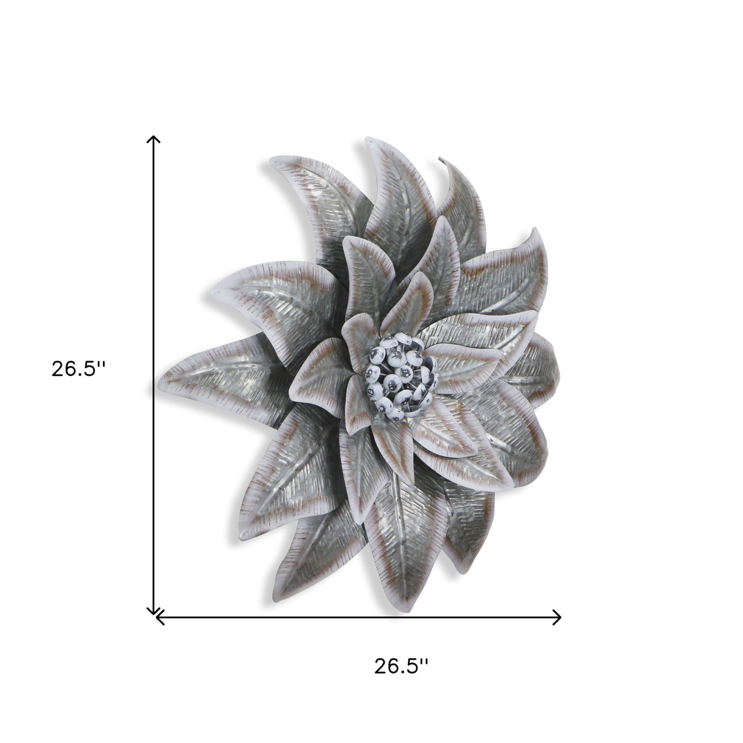 Gray and Off White Galvanized Metal Flower Hanging Dimensional Sculpture By Homeroots | Wall Decor | Modishstore - 7