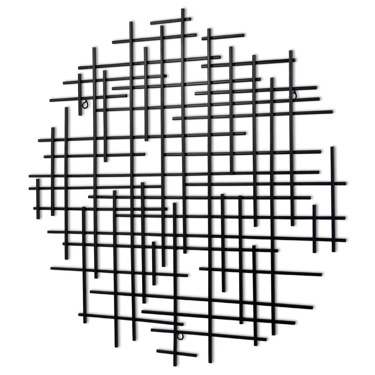Black Metal Abstract Lines Round Hanging Dimensional Sculpture By Homeroots | Wall Decor | Modishstore - 7