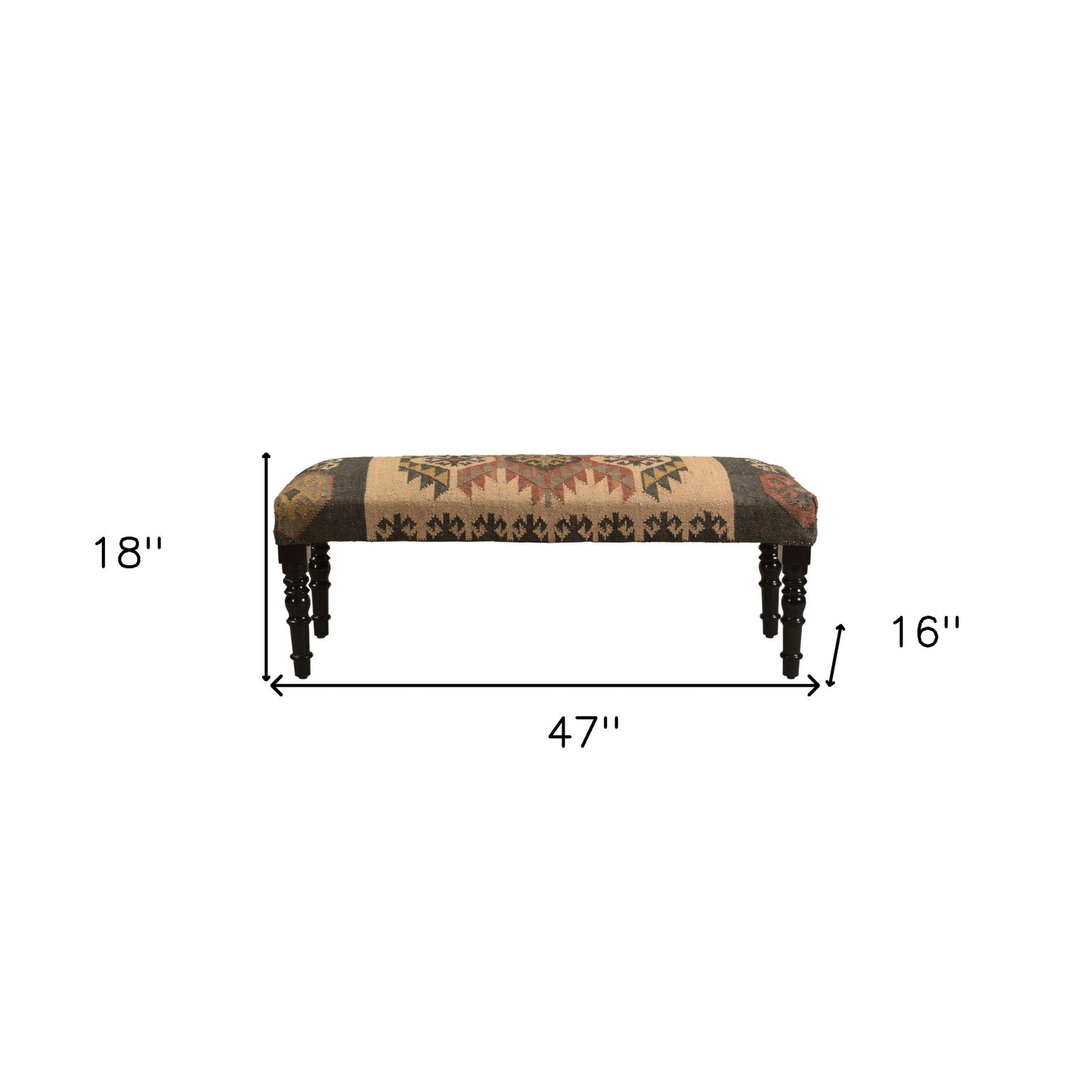 Shades of Brown Black Leg Southwest Upholstered Bench By Homeroots | Benches | Modishstore - 8