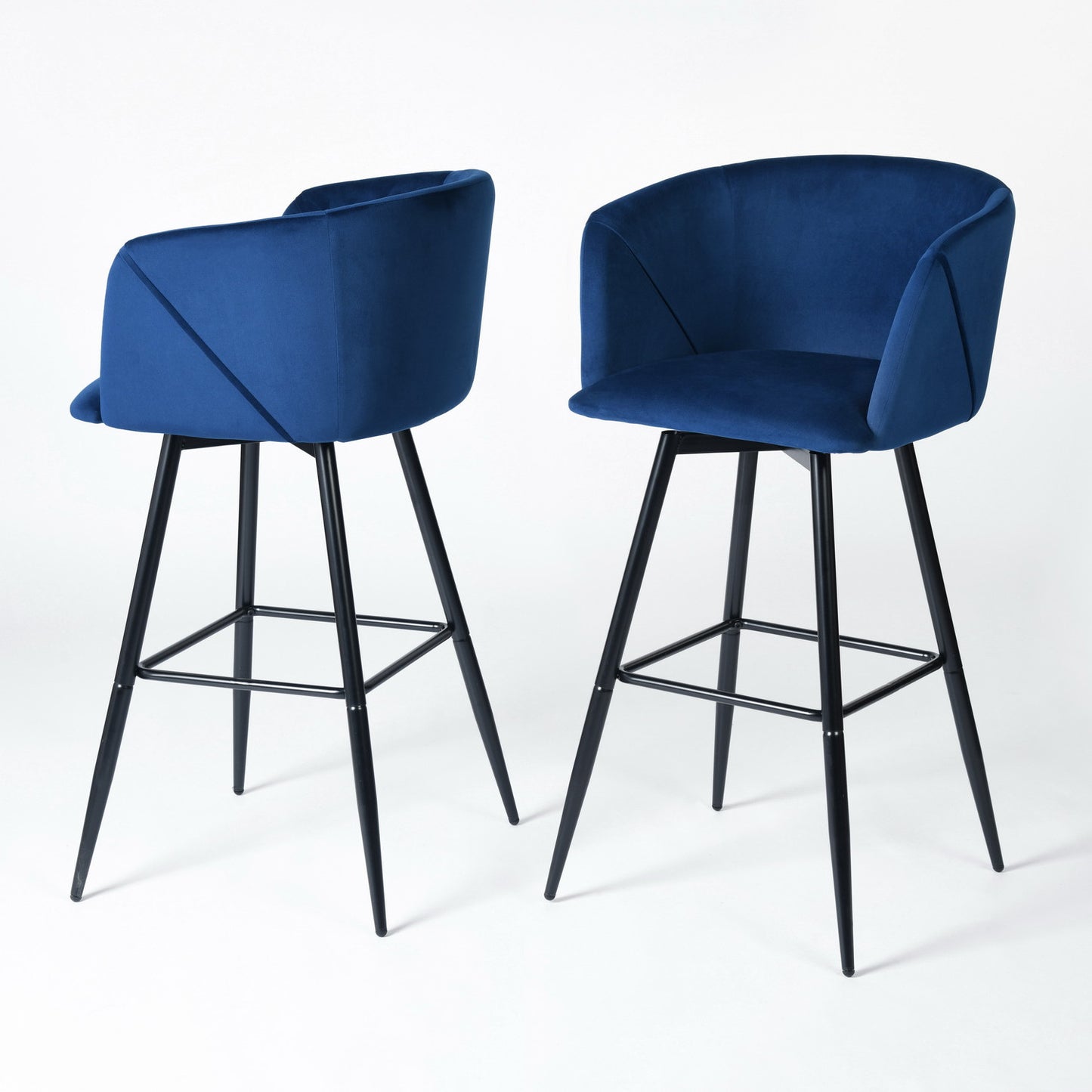 Set of Two Rose And Black Velvet And Steel Low Back Bar Height Bar Chairs By Homeroots | Bar Stools | Modishstore - 8