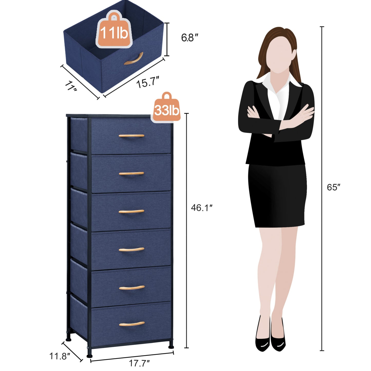 Blue and Black Steel and Fabric Six Drawer Chest By Homeroots | Dressers | Modishstore - 6