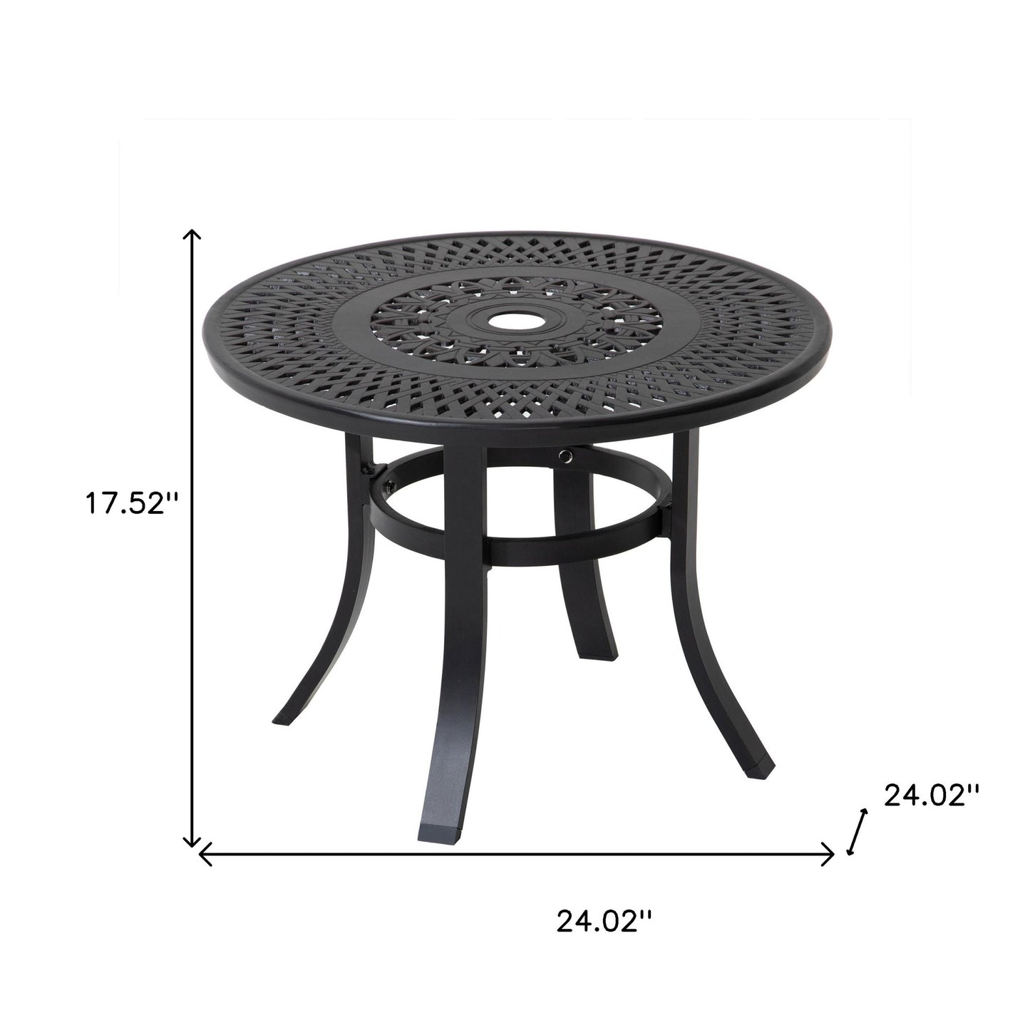 Black Rounded Metal Outdoor Bistro Table With Umbrella Hole By Homeroots | Outdoor Tables | Modishstore - 4