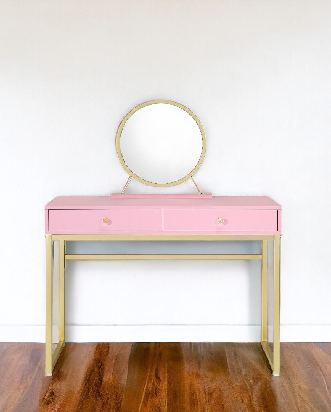Homeroots 42 in. Mirrored Two Drawer Dresser Pink
