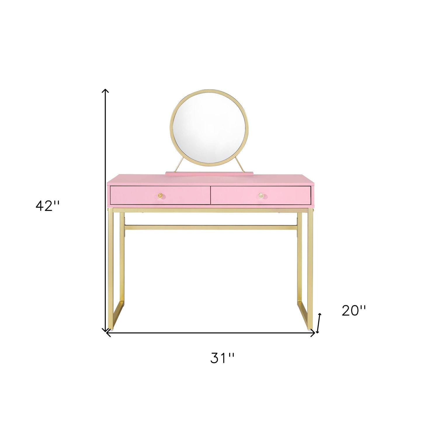 Pink Mirrored Two Drawer Dresser By Homeroots | Dressers | Modishstore - 6
