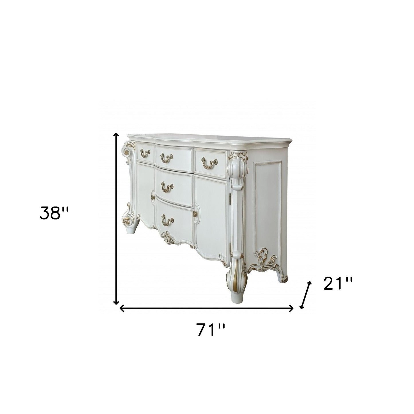 Pearl Solid and Manufactured Wood Five Drawer Triple Dresser By Homeroots | Dressers | Modishstore - 5