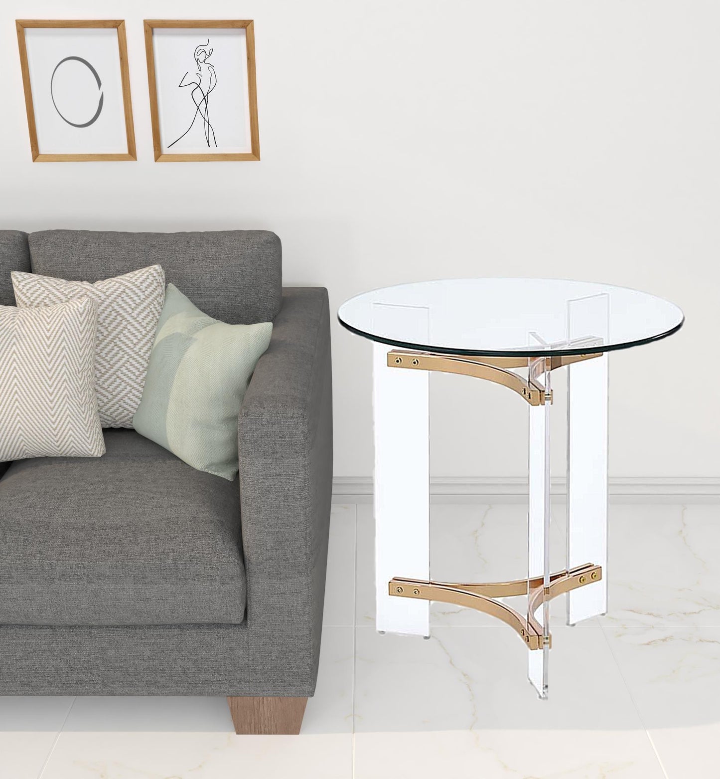 Gold And Clear Glass And Metal Round End Table By Homeroots | End Tables | Modishstore - 7