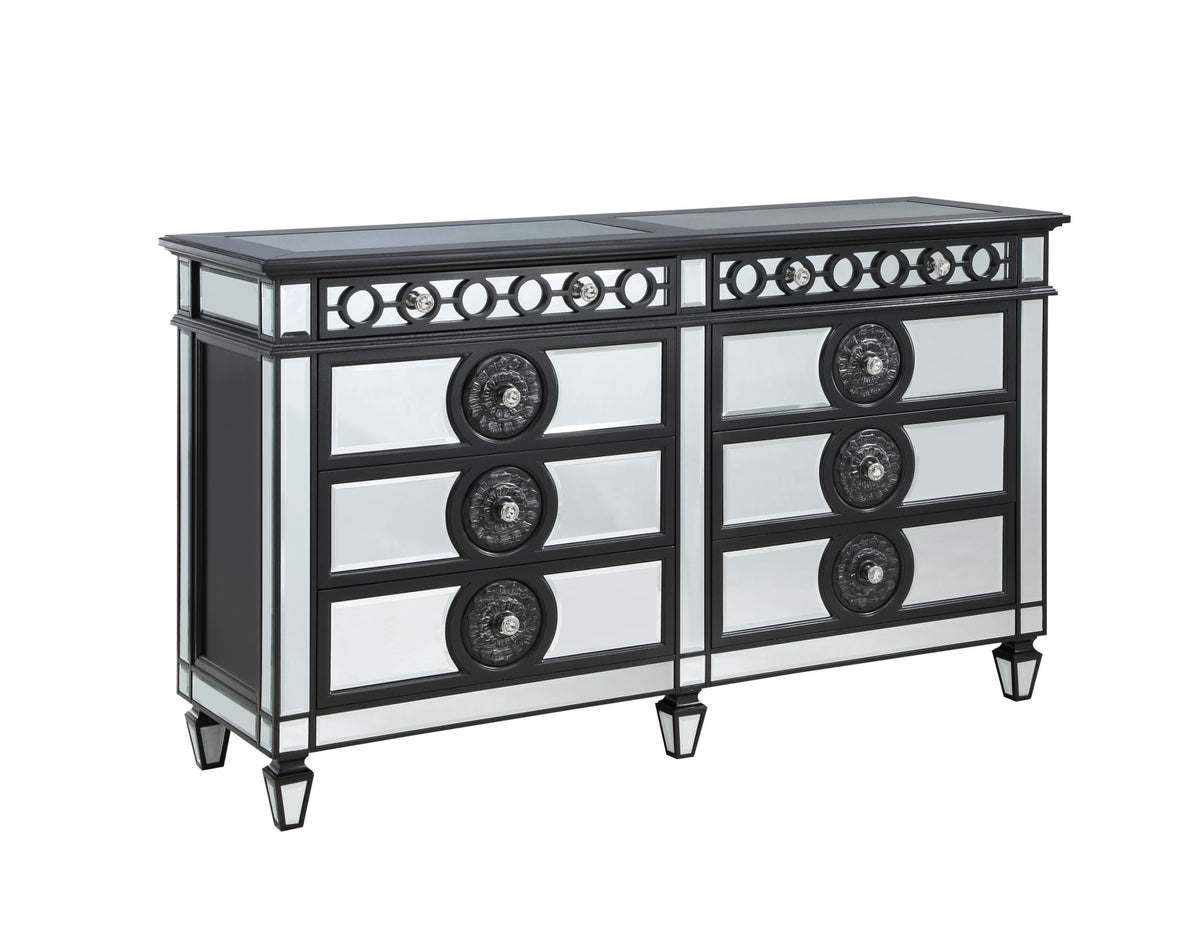 Black and Silver Solid and Manufactured Wood Mirrored Eight Drawer Double Dresser By Homeroots | Dressers | Modishstore - 5