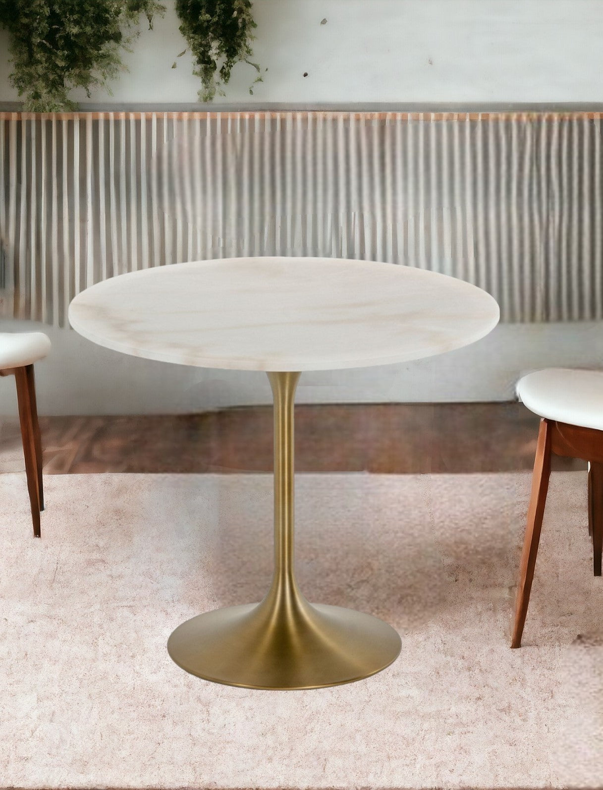 White And Gold Rounded Marble And Metal Dining Table By Homeroots | Dining Tables | Modishstore - 6