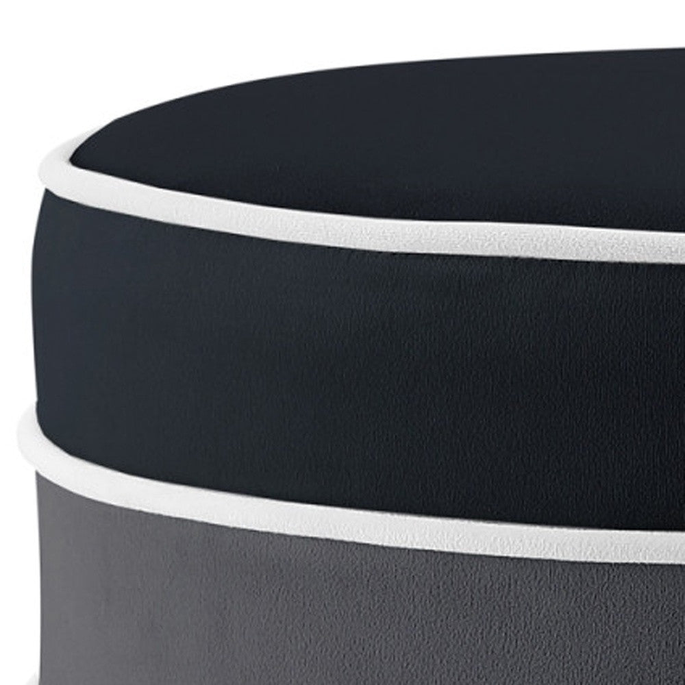 Black Velvet And Silver Round Striped Ottoman By Homeroots | Ottomans | Modishstore - 8