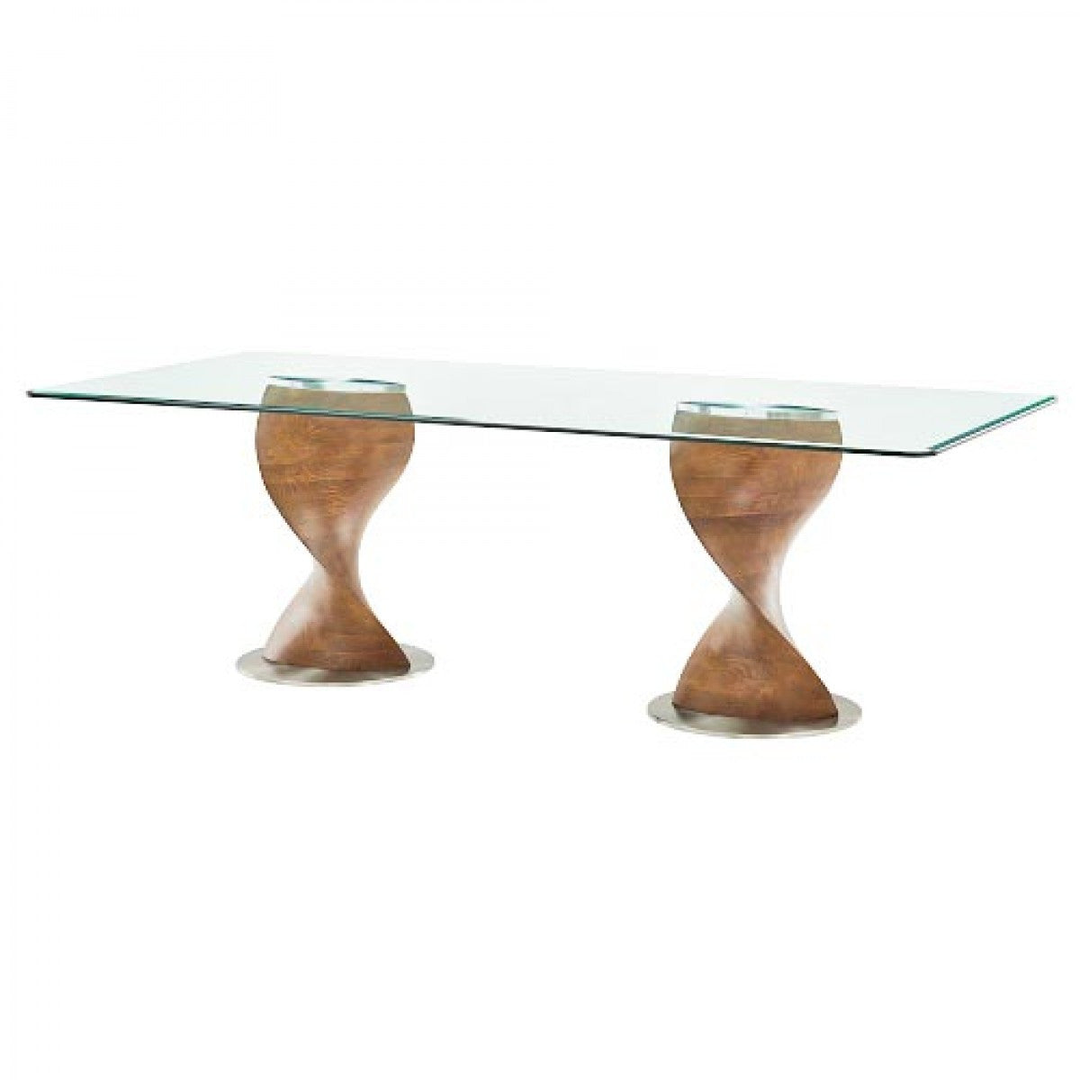 Clear And Brown Glass And Solid Wood Double Pedestal Base Dining Table By Homeroots | Dining Tables | Modishstore - 2