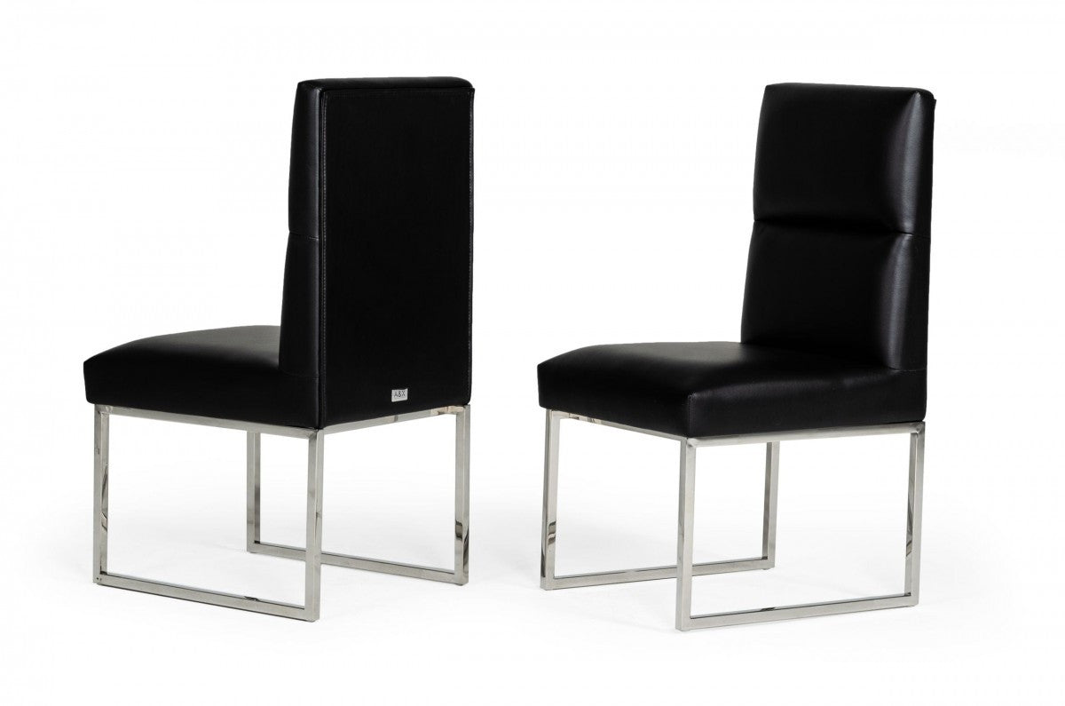 Set of Two Tufted Black And Silver Upholstered Faux Leather Dining Side Chairs By Homeroots | Dining Chairs | Modishstore - 4