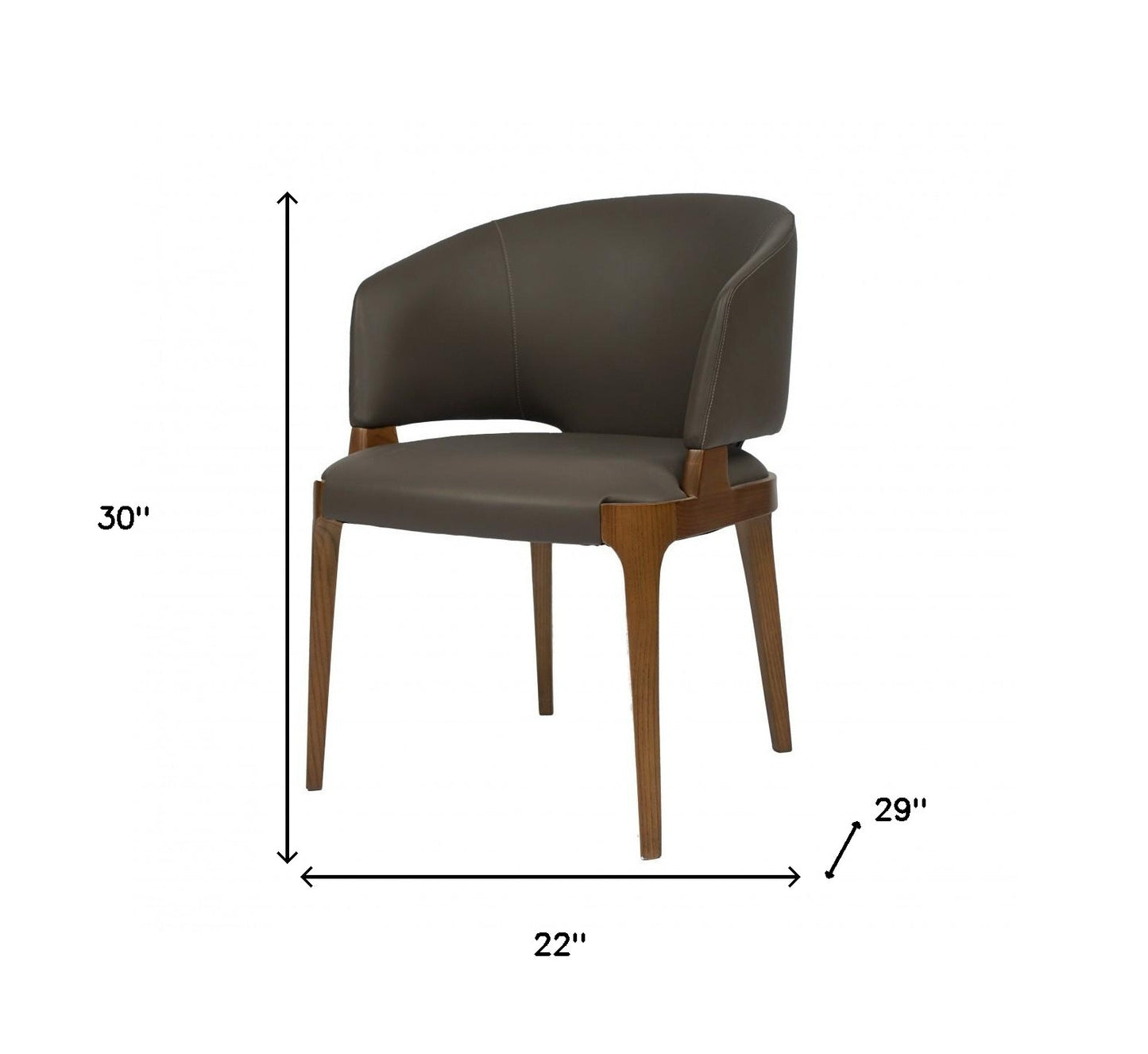 Dark Gray And Brown Upholstered Faux Leather Wing Back Dining Arm Chair By Homeroots | Dining Chairs | Modishstore - 5