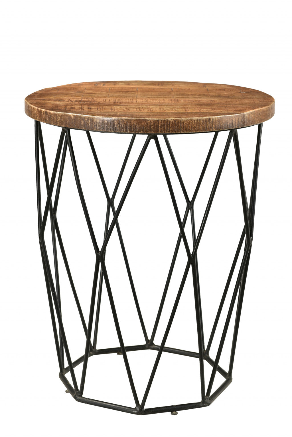Black And Natural Brown Solid Wood And Iron Round End Table By Homeroots | End Tables | Modishstore - 5