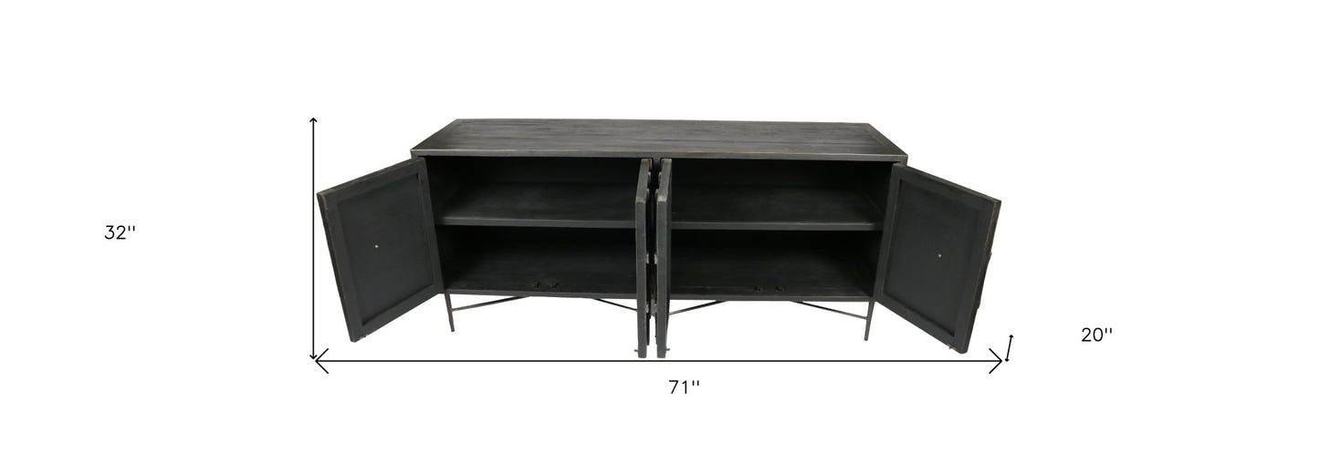 Black Solid Wood Sideboard with Four Doors By Homeroots | Sideboards | Modishstore - 7