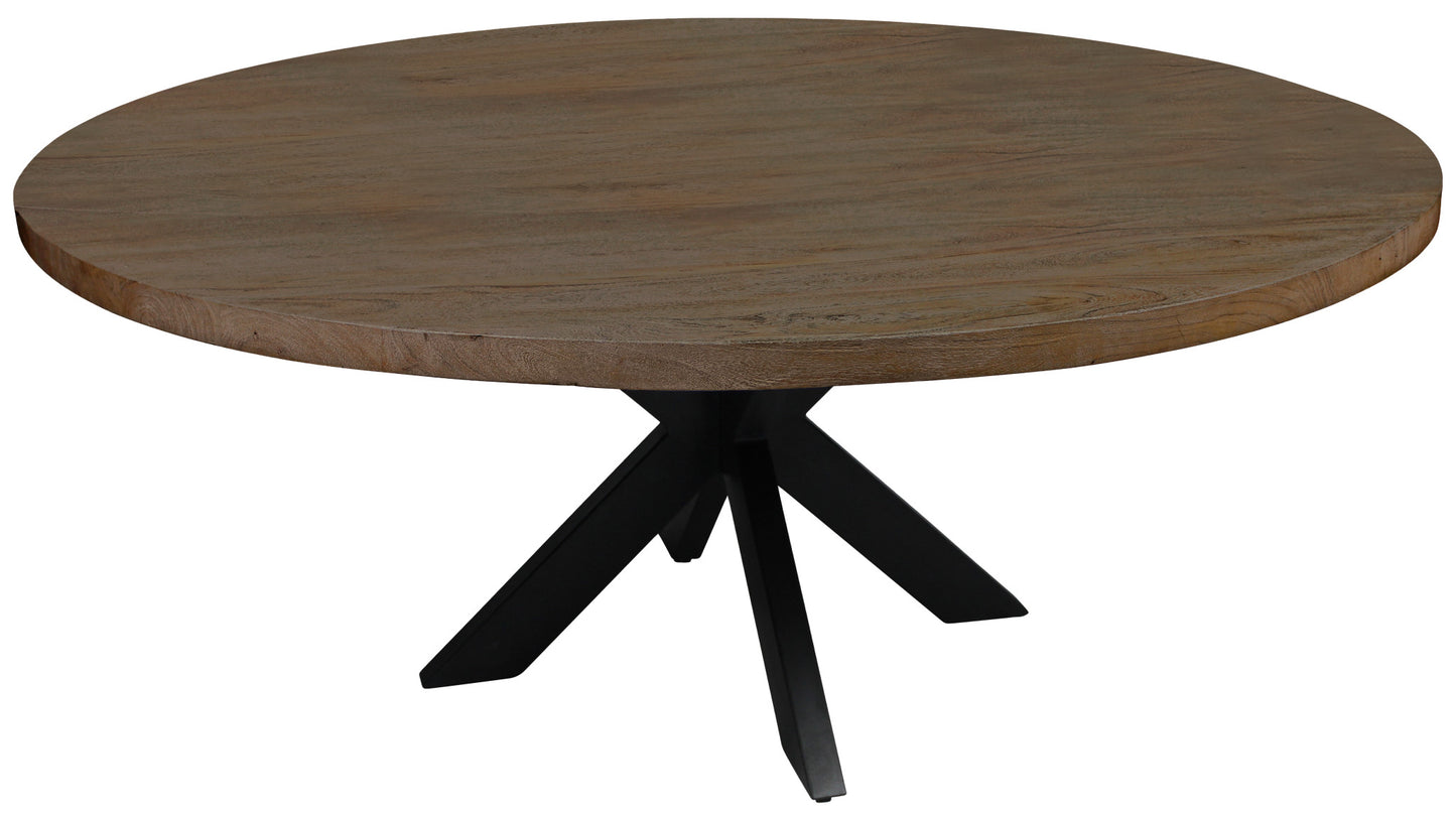 Natural And Black Rounded Solid Wood And Iron Pedestal Base Dining Table By Homeroots | Dining Tables | Modishstore - 4