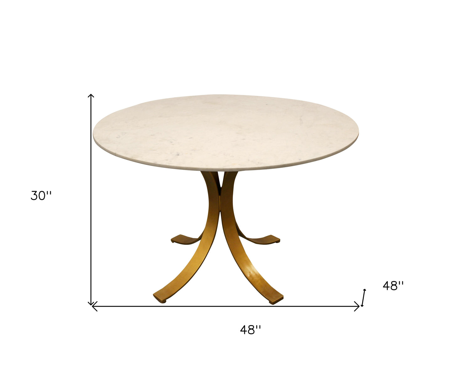 Ivory And Brass Rounded Marble And Iron Pedestal Base Dining Table By Homeroots | Dining Tables | Modishstore - 6
