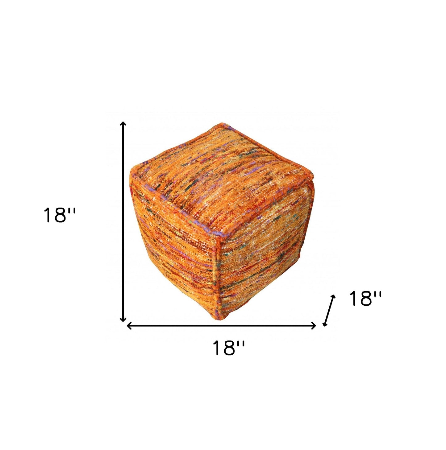 Orange Recycled Silk and Cotton Blend Cube Pouf Ottoman By Homeroots | Ottomans | Modishstore - 5