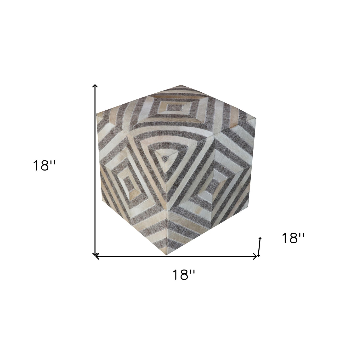 Gray and Beige Hair on Hide Cube Geometric Pouf Ottoman By Homeroots | Ottomans | Modishstore - 6