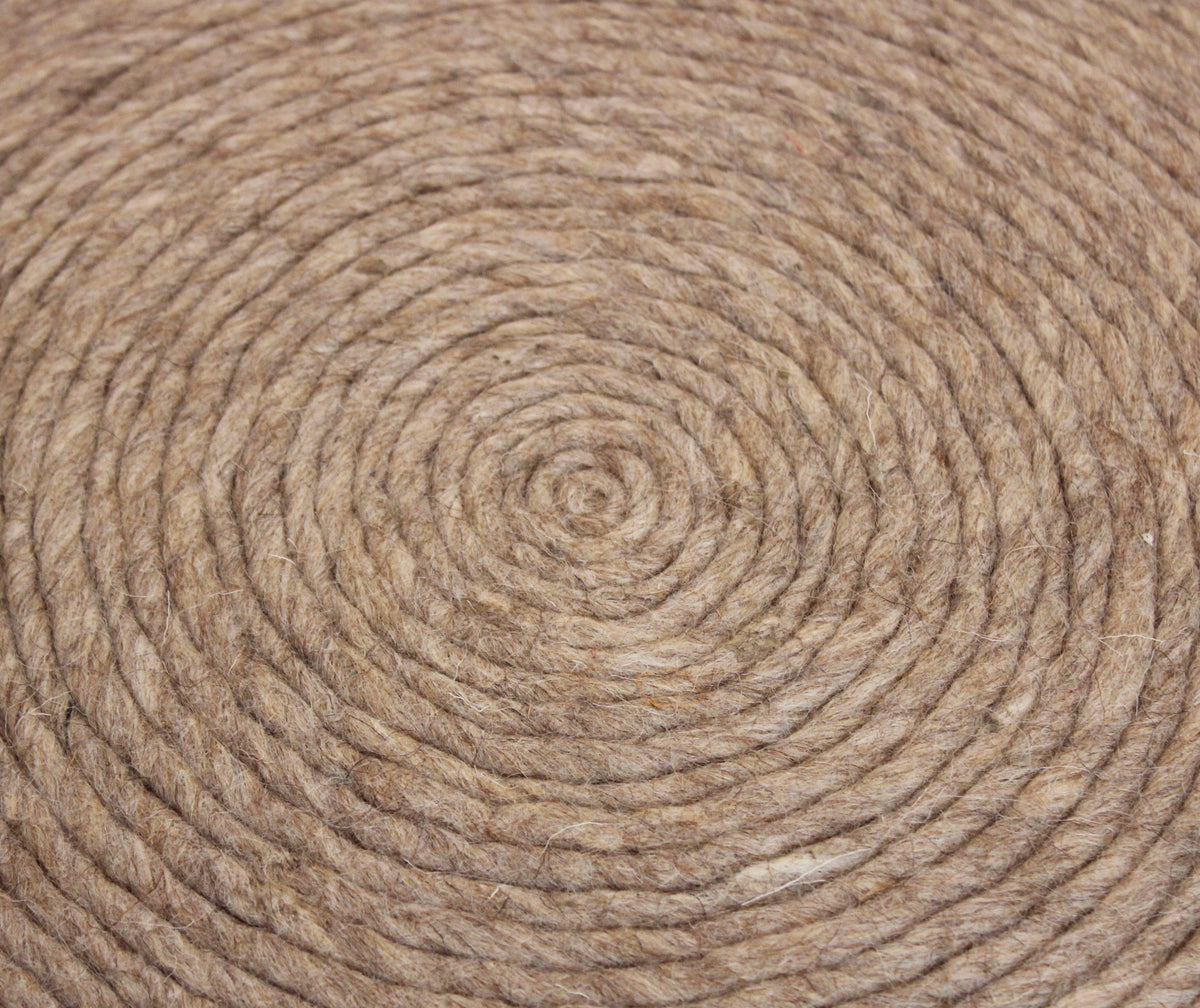 Beige Wool Round Ribbed Pouf Ottoman By Homeroots | Ottomans | Modishstore - 6