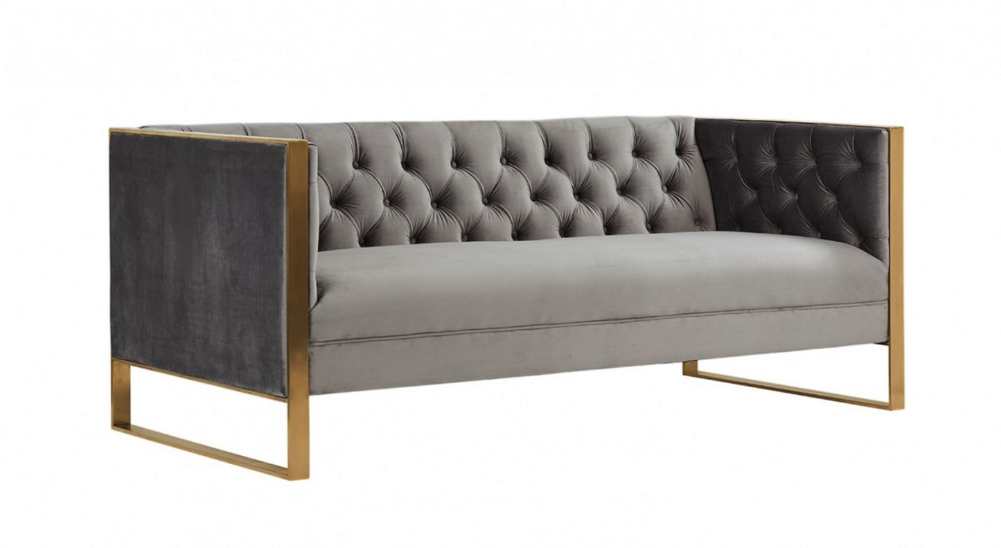 Gray Velvet Sofa With Gold Legs By Homeroots | Sofas | Modishstore - 4