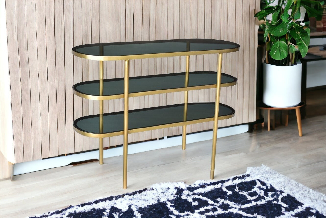 Black and Gold Glass Oval Console Table With Storage By Homeroots | Console Tables | Modishstore - 6