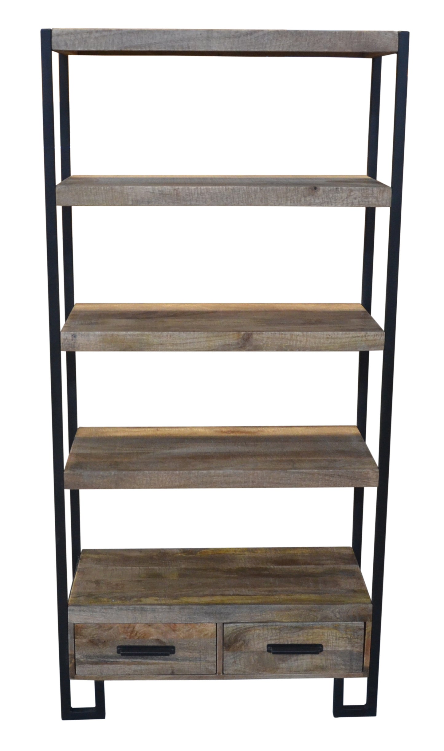Brown Distressed Solid Wood Four Tier Etagere Bookcase with Two Drawers By Homeroots | Bookcases | Modishstore - 4