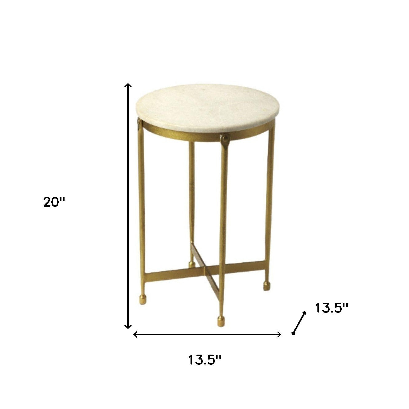 Antiqued Gold And White Marble Round End Table By Homeroots | End Tables | Modishstore - 5