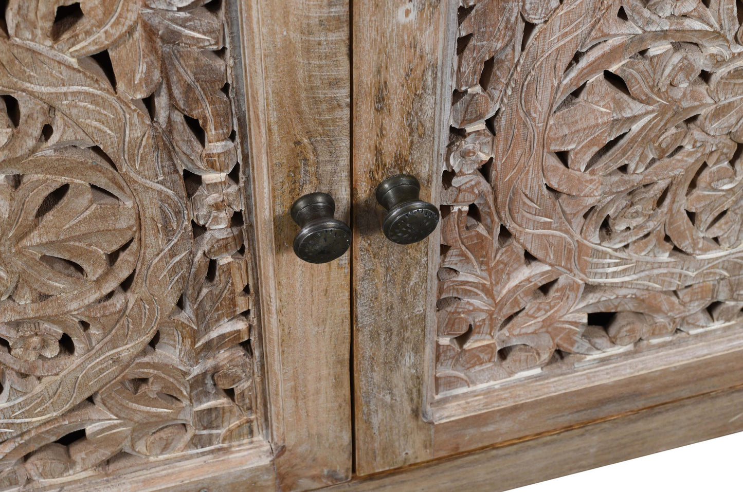 Natural Carved Floral Distressed Solid Wood Enclosed Storage TV Stand By Homeroots | TV Stands | Modishstore - 8