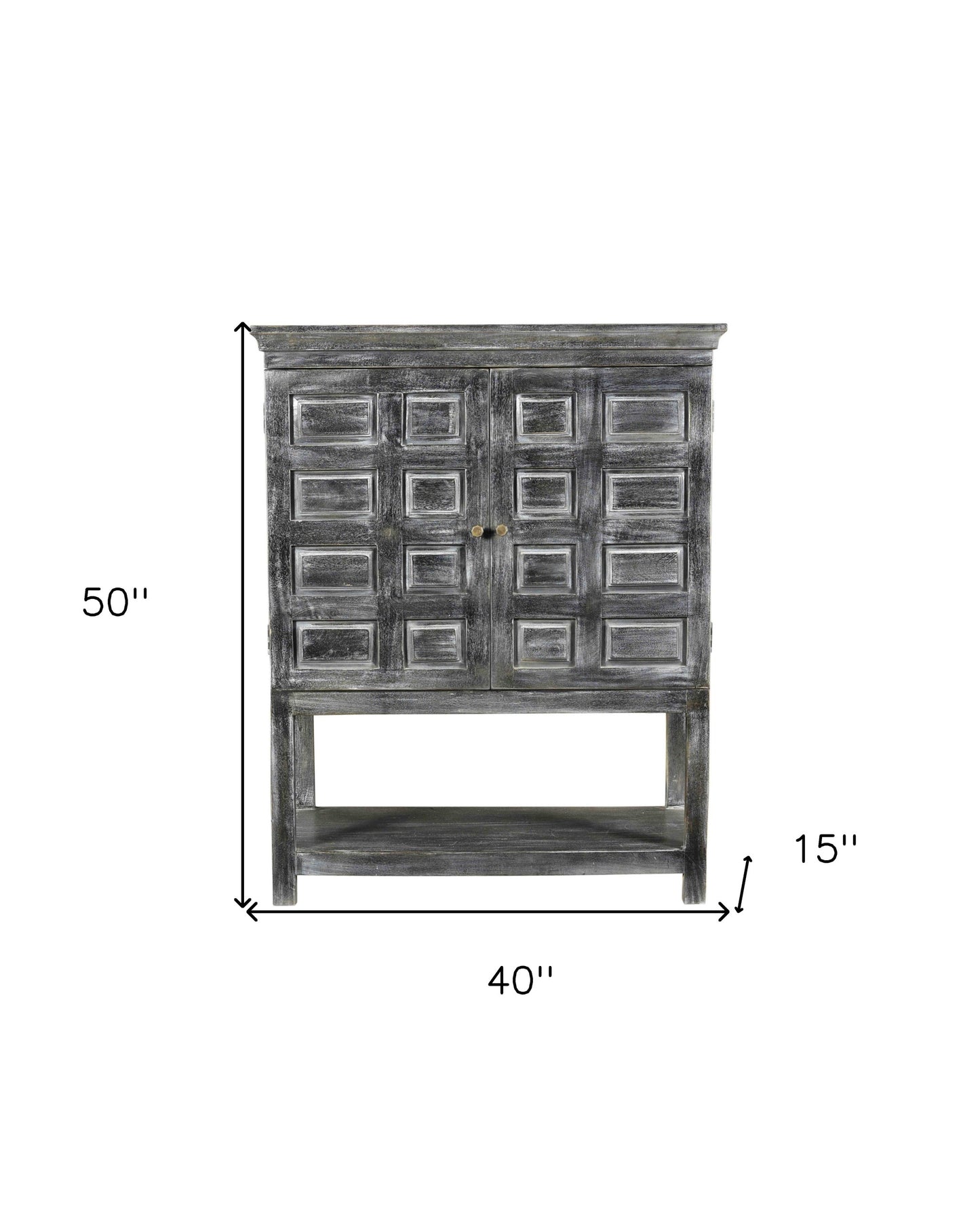 Distressed Wash Dark Gray Solid Wood Two Door Accent Cabinet By Homeroots | Cabinets | Modishstore - 7