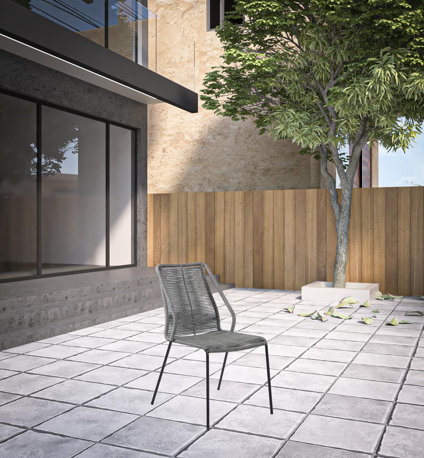 Set of Two Gray Metal Outdoor Dining Chair By Homeroots | Outdoor Chairs | Modishstore - 7