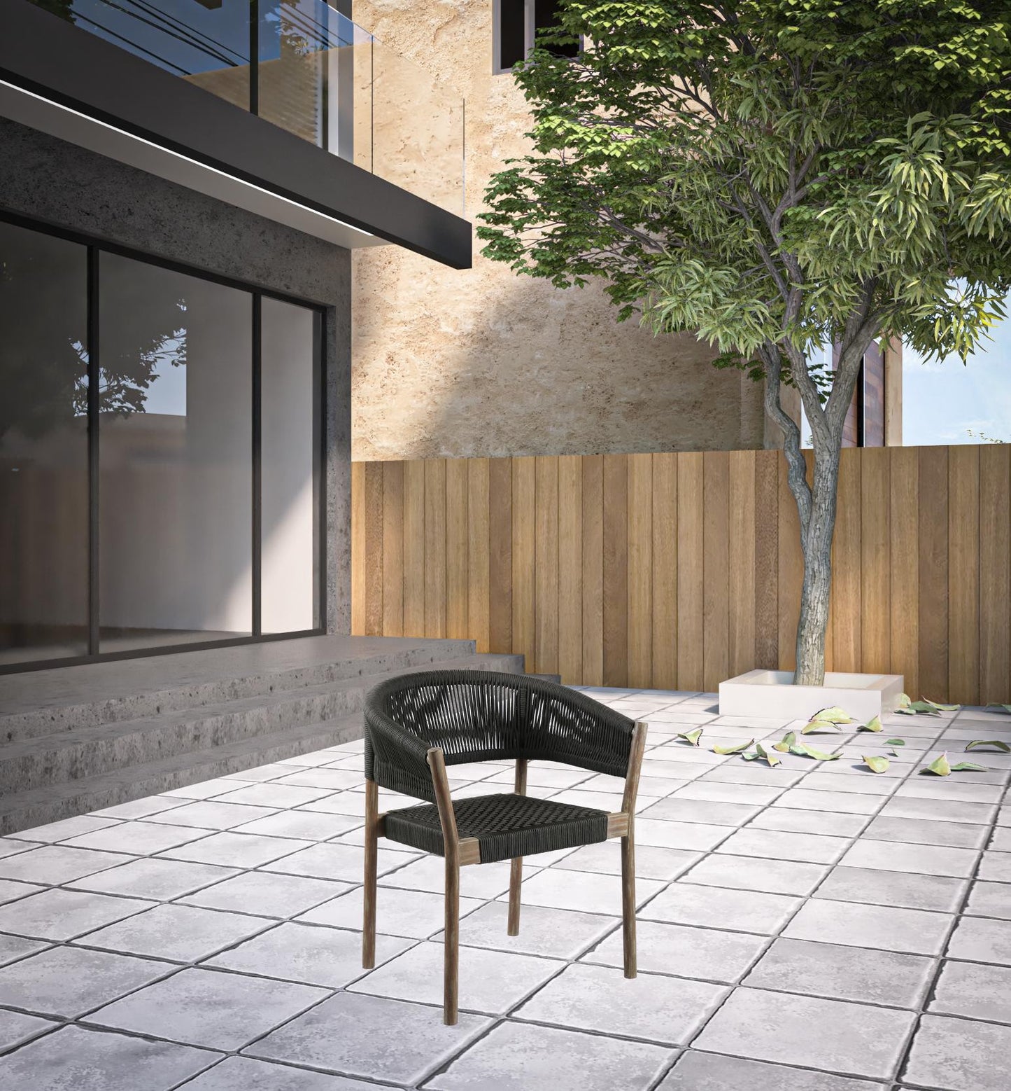 Set of Two Black and Natural Wood Solid Wood Outdoor Dining Chair By Homeroots | Outdoor Chairs | Modishstore - 7