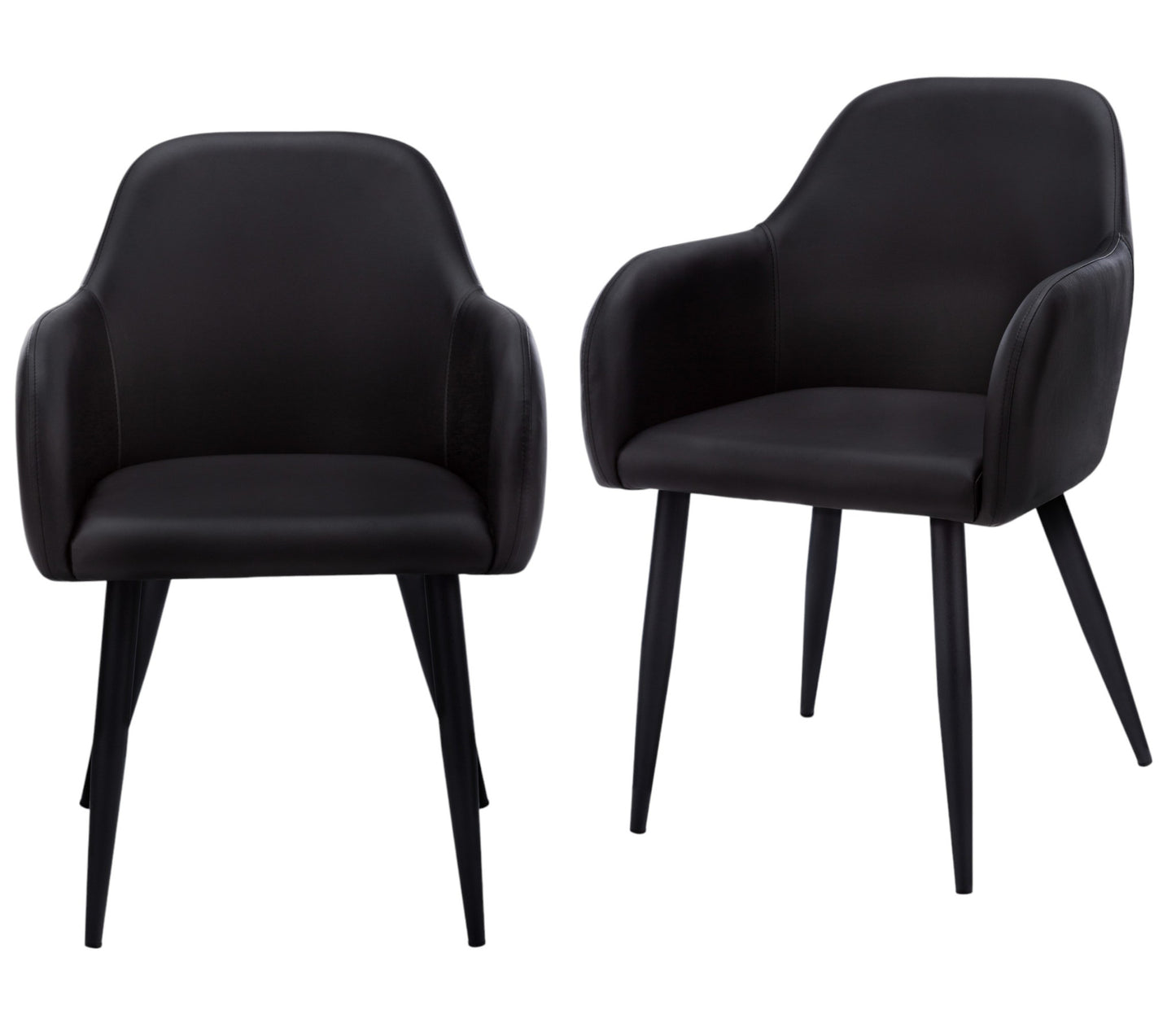 Set of Two Black Upholstered Faux Leather Dining Arm Chairs By Homeroots | Dining Chairs | Modishstore - 8