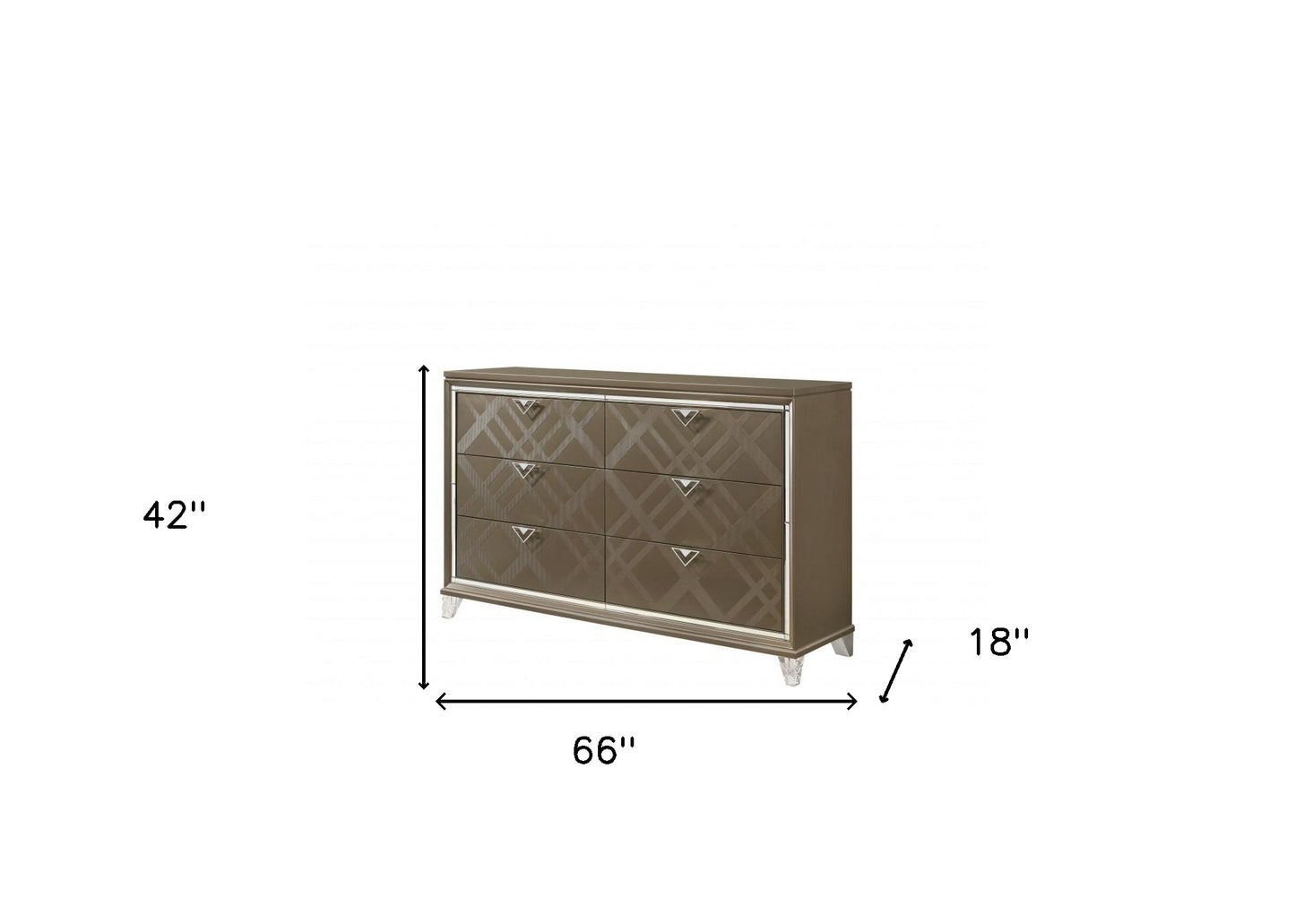 Champagne Solid and Manufactured Wood Six Drawer Double Dresser By Homeroots | Dressers | Modishstore - 5